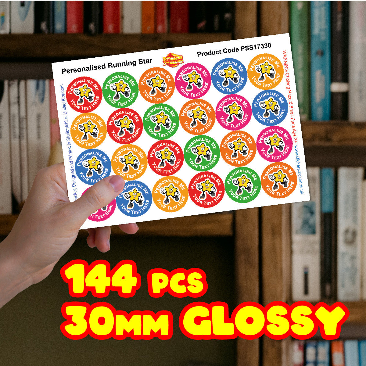 Sticker Stocker 144 Running Star Personalised 30mm Reward Stickers for School Teachers, Parents and Nursery
