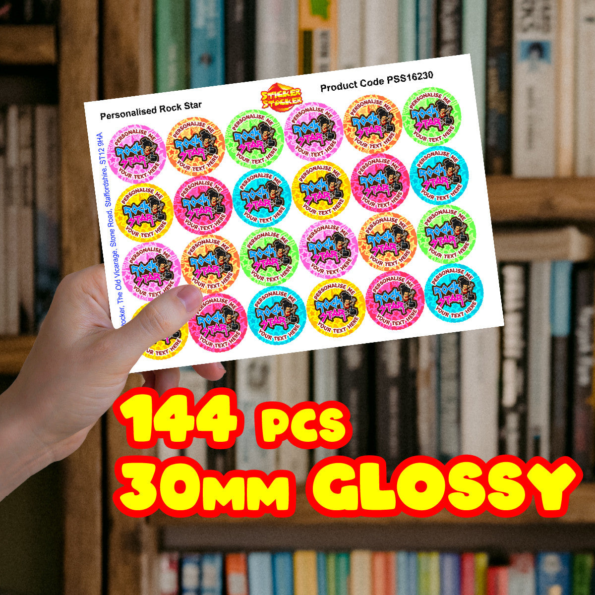 144 Rockstar Personalised 30mm Reward Stickers for Football Clubs, schools