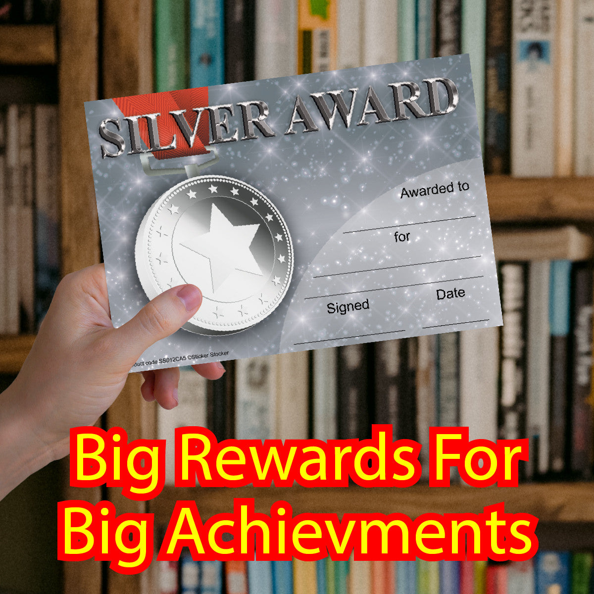 Sticker Stocker 30 Silver Award Certificates for school teachers, 250gsm A5 silk finish card