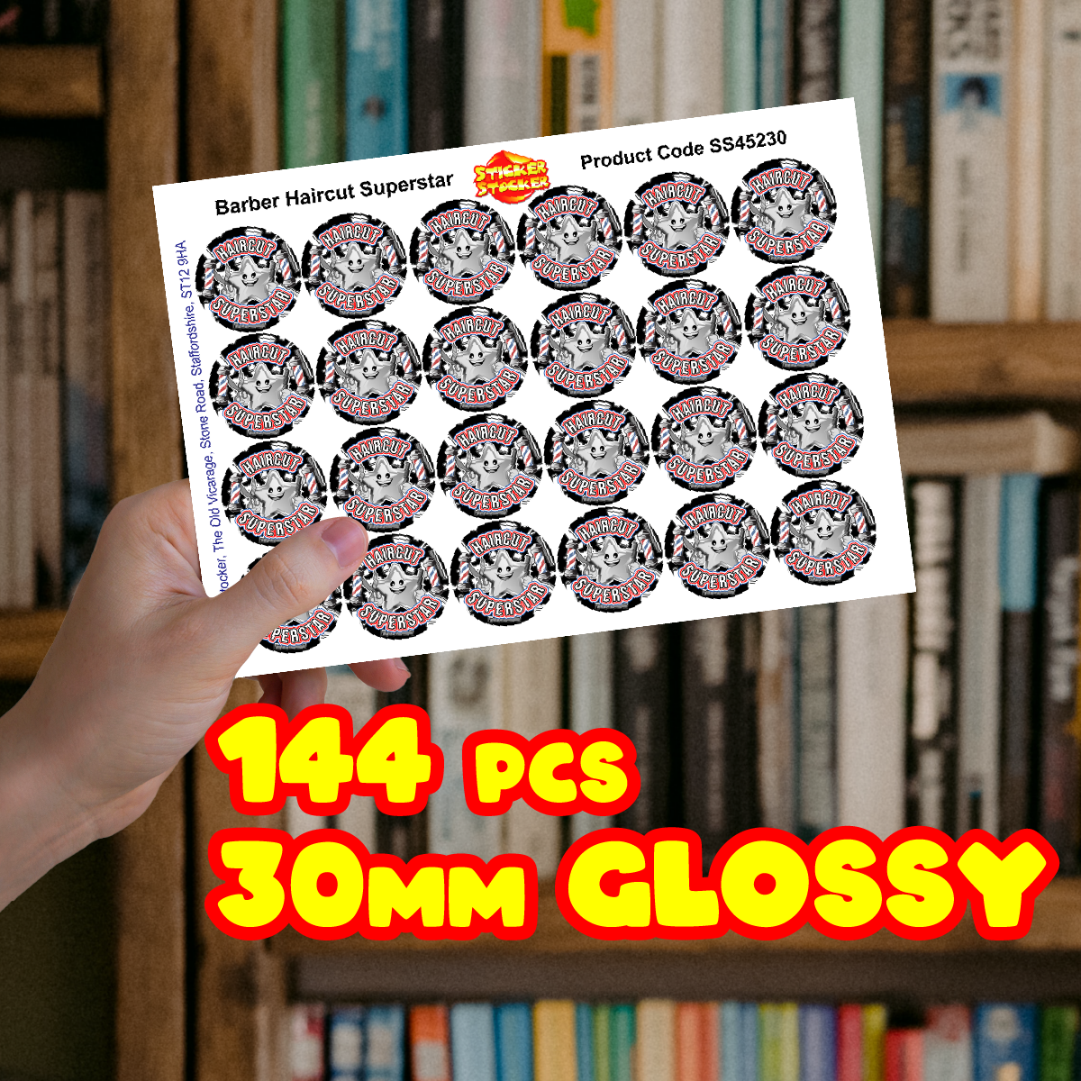 144 Barber Haircut Superstar 30 mm Reward Stickers for Children, Parents, Barbers, Hairdressers