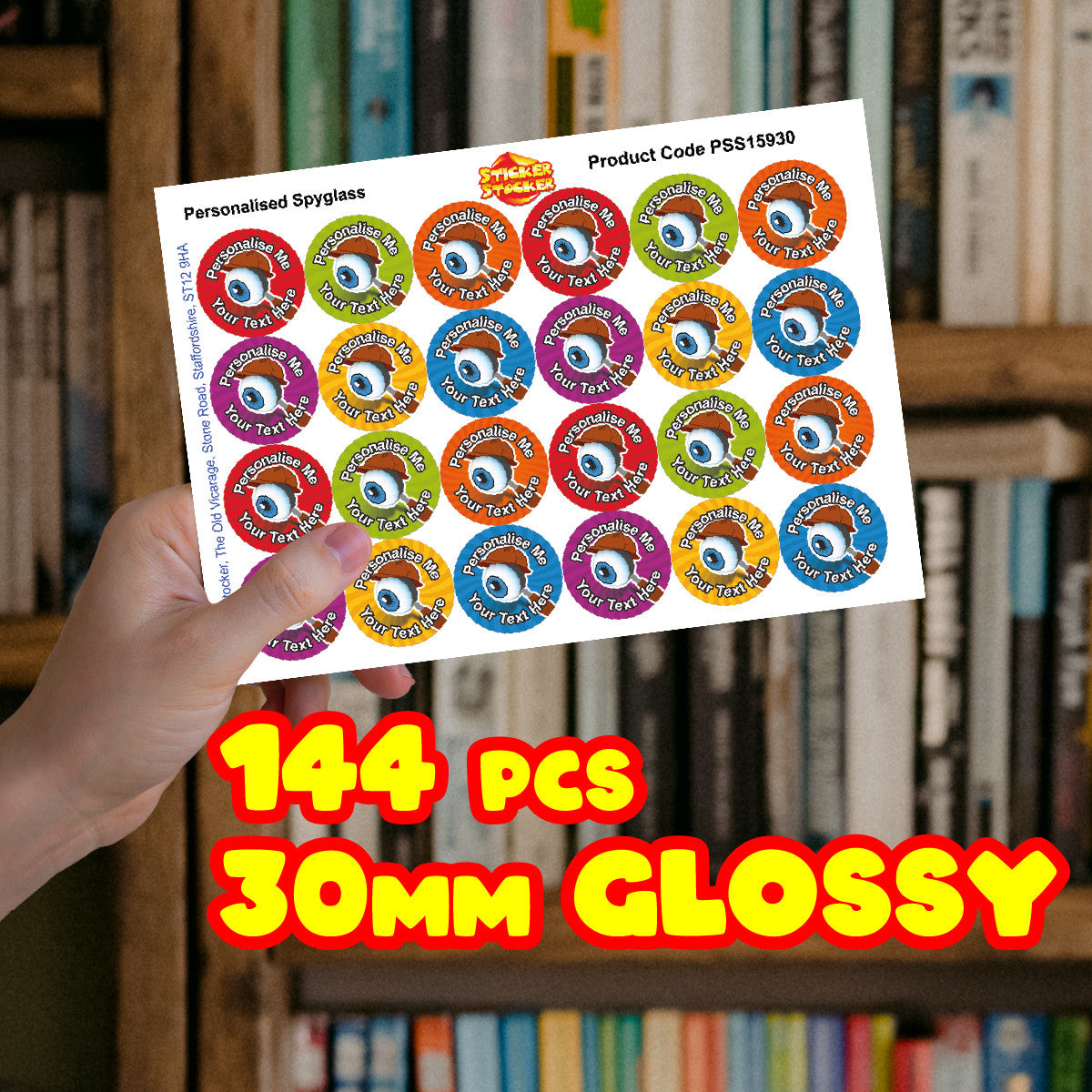 Sticker Stocker 144 Spy Glass Themed Personalised 30mm Reward Stickers for School Teachers, Parents and Nursery