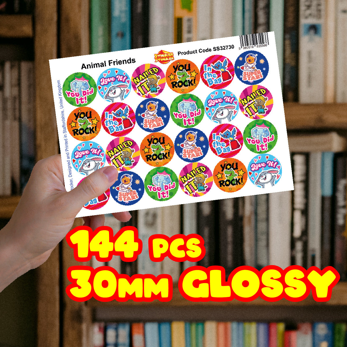 Sticker Stocker -144 Animal Friends Stickers - 30mm Glossy Reward Stickers for Teachers & Parents