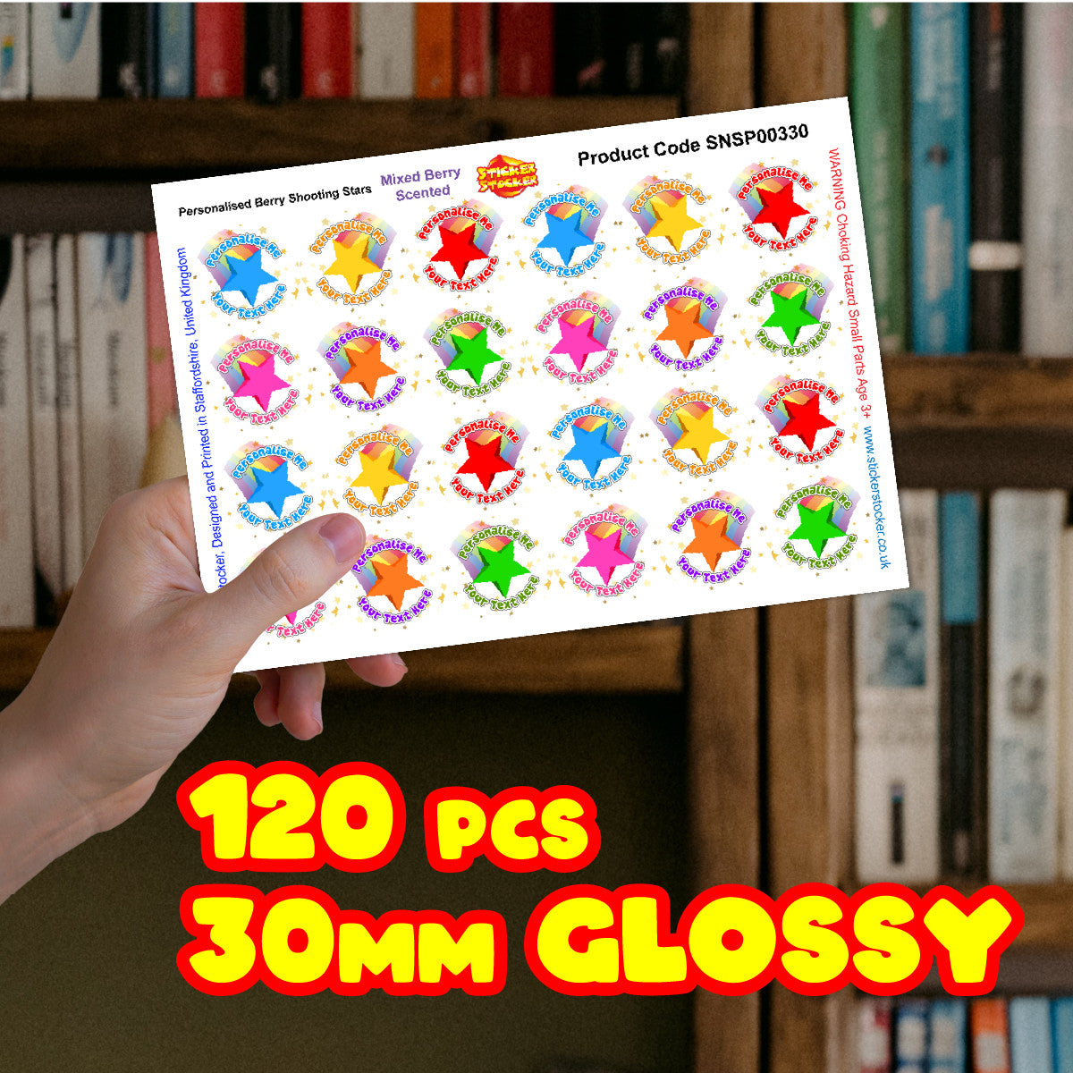 Sticker Stocker - 120 Mixed Berry Scented Personalised Stickers - Stars - Personalised 30 mm Scented Stickers - For Teachers Nursery Parents