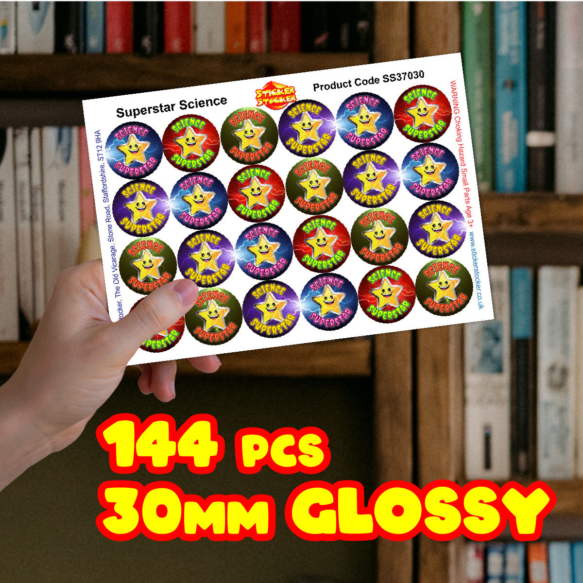 Sticker Stocker 144 Superstar Science 30mm Reward Stickers for Teachers, Parents and Party Bags