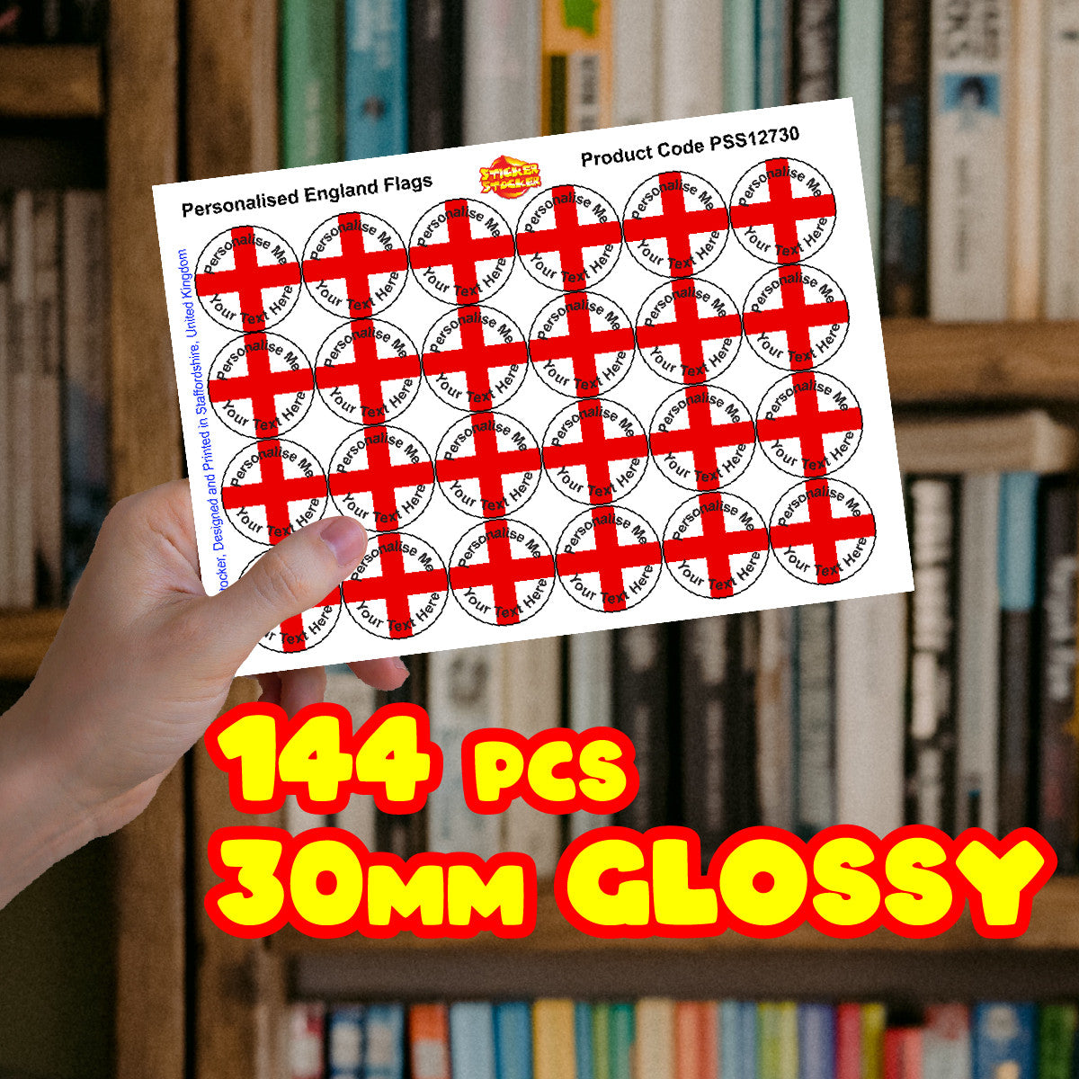 144 Personalised 30mm St George's England Flag Reward Stickers for School Teachers, Parents and Nursery