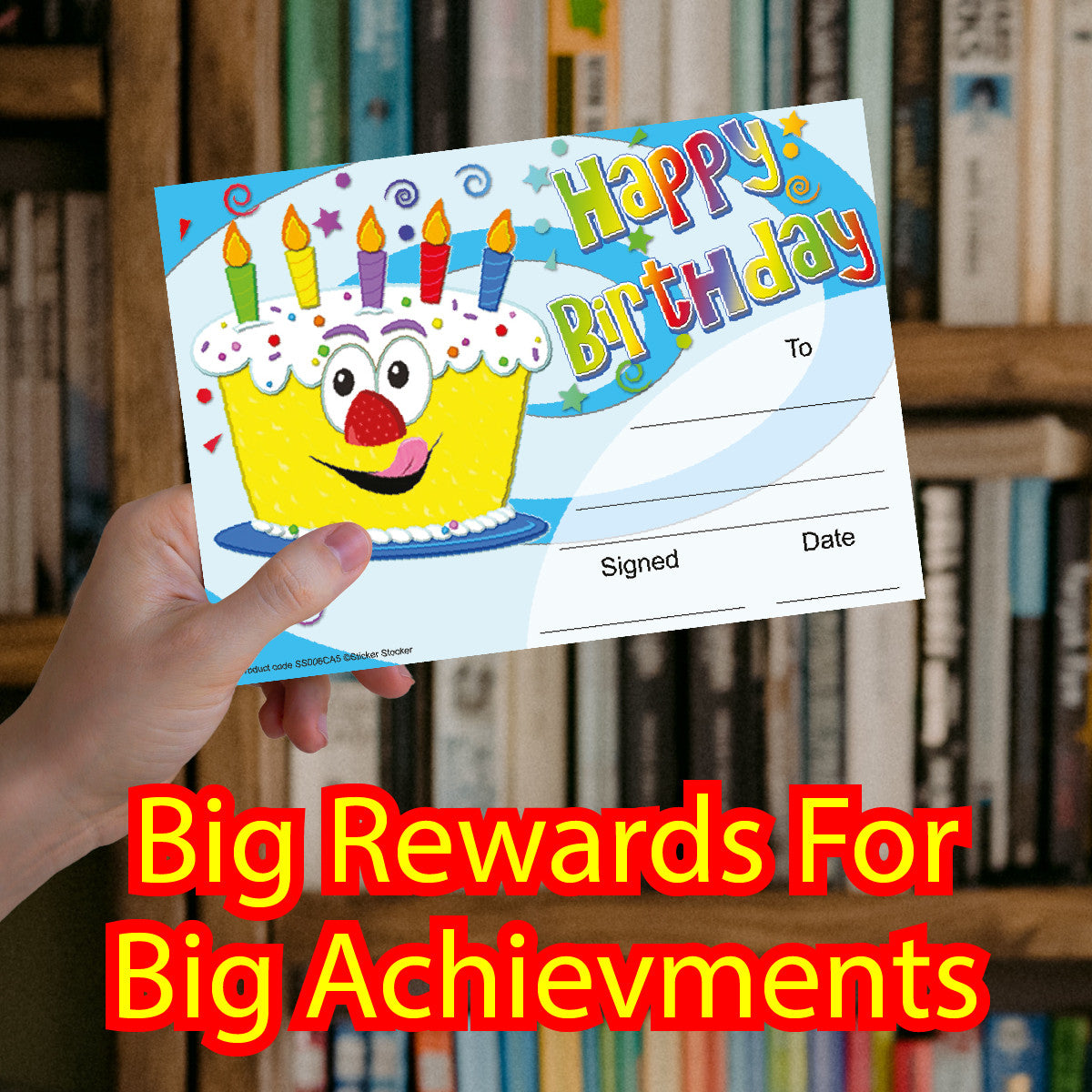 Sticker Stocker 30 Happy Birthday Cake themed award certificates for school teachers, 250gsm A5 silk finish card