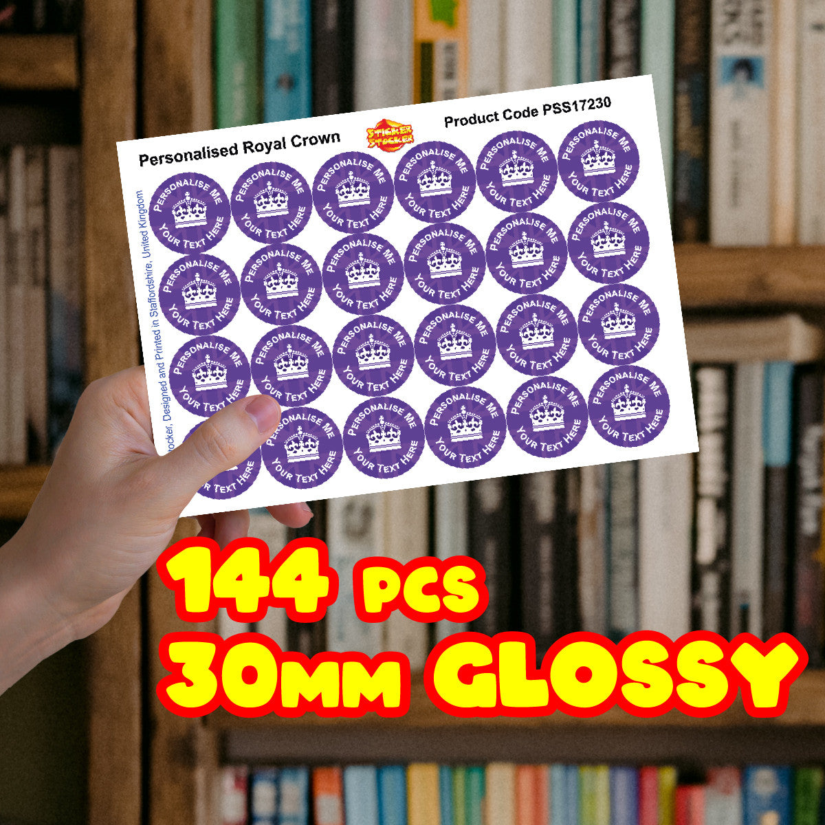Royal Crown 144 Personalised 30mm Reward Stickers for School Teachers, Parents and Nursery