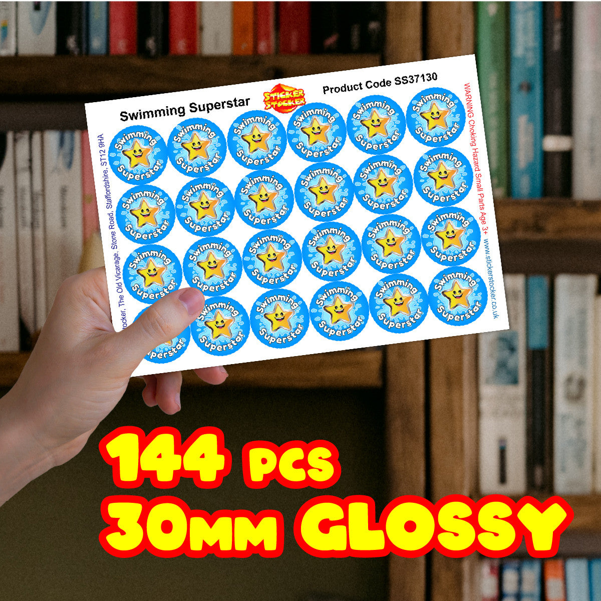 Sticker Stocker 144 Swimming Superstar Rewards 30mm Reward Stickers for Teachers, Parents and Party Bags
