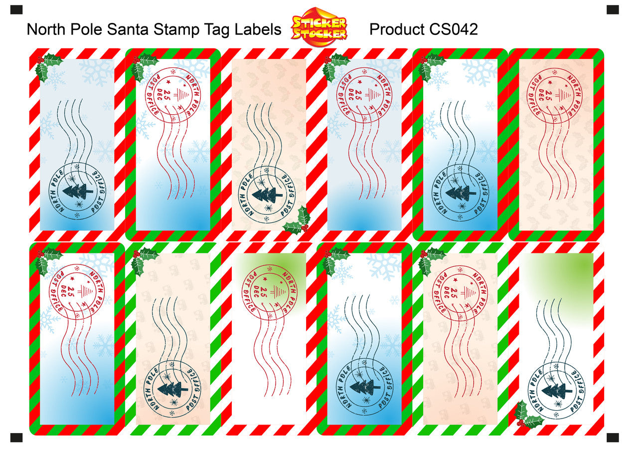 72 North Pole Santa Stamp Labels, Christmas Stamp 60mm x 28mm