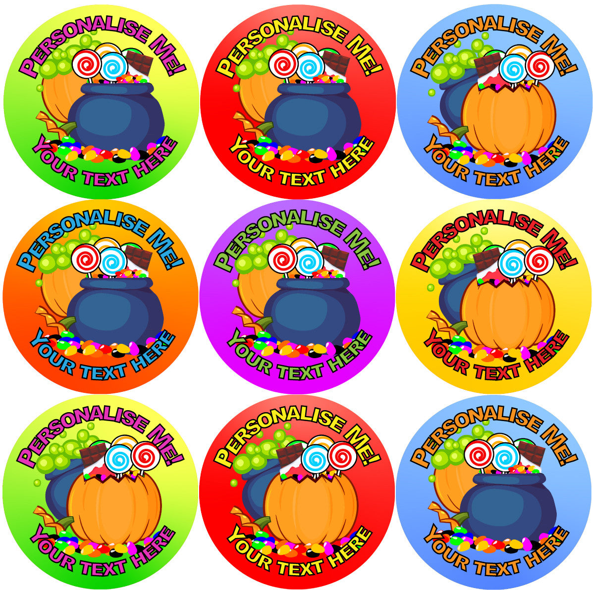 Sticker Stocker - 144 Personalised Halloween Candy 30mm Reward Stickers for School Teachers, Parents and Party Bags