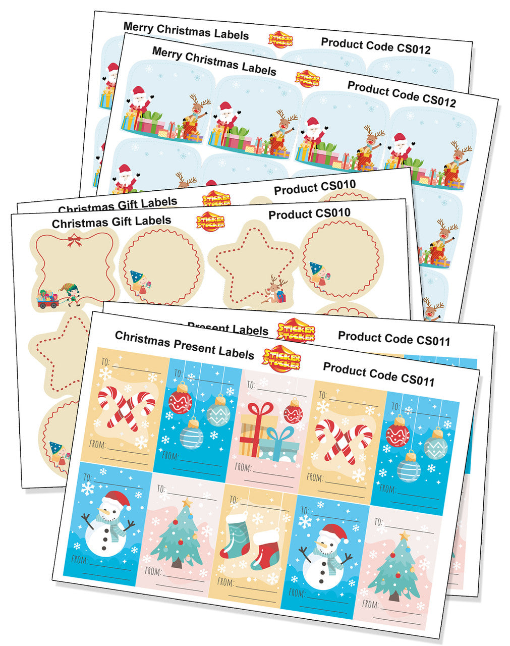 Sticker Stocker 72 Christmas Self Adhesive labels 45mm Stickers Gifting Tags Present Name Labels