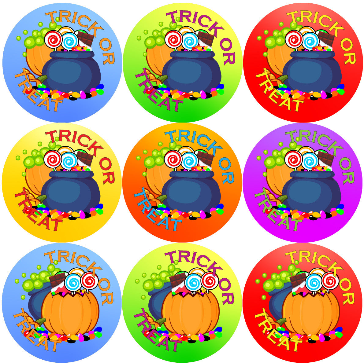 Sticker Stocker 144 Halloween Candy 30mm Trick or Treat Children's Reward Stickers for Teachers or Parents