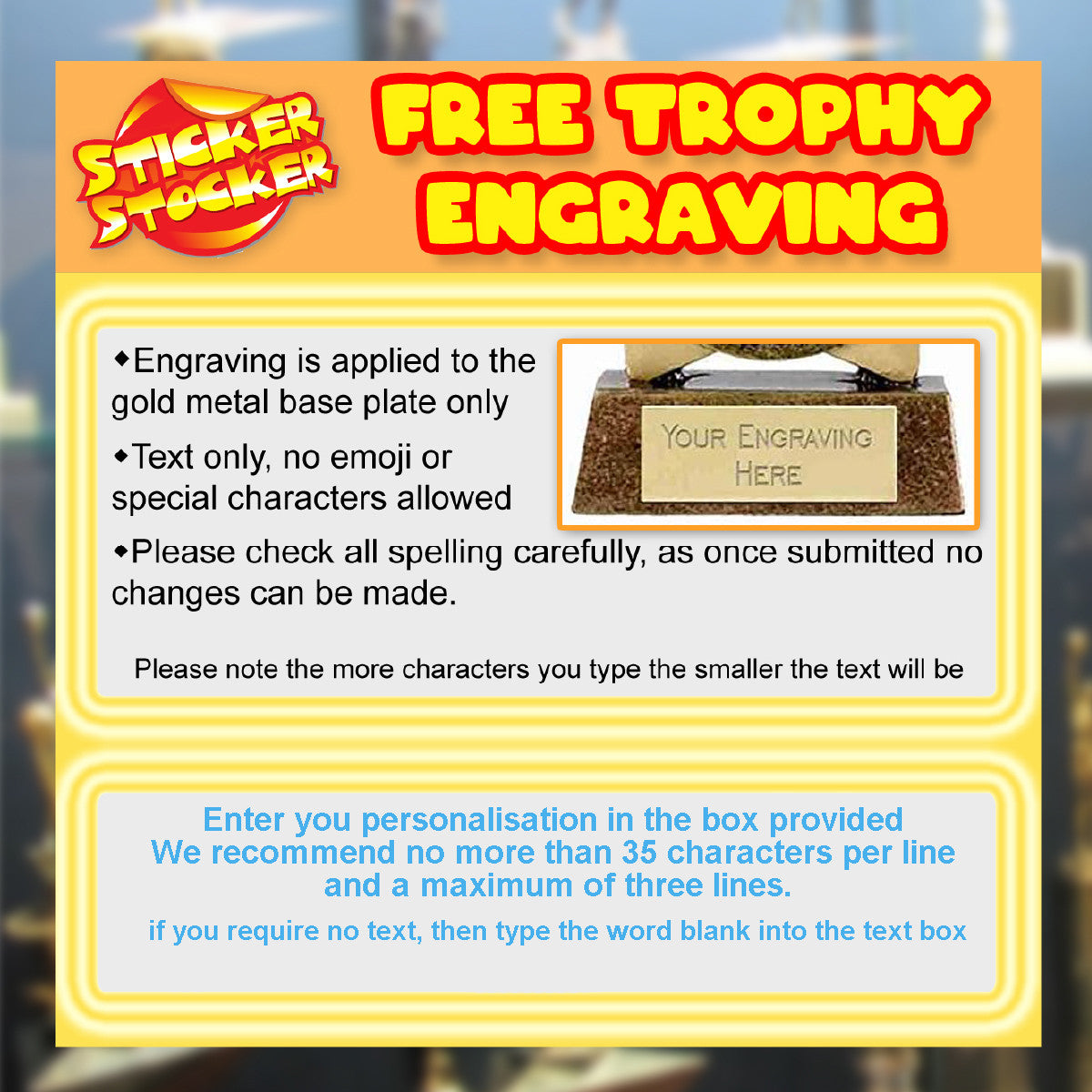 Sticker Stocker - Spangled Star Award Trophy 17cm Plastic FREE engraving and Certificate