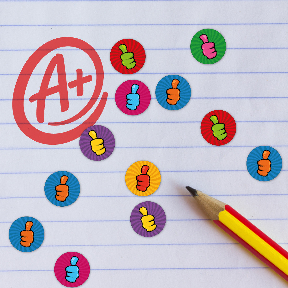 Sticker Stocker - 900 Colourful Mini Thumbs Up Dots 10mm Glossy Teacher Reward Stickers Spot Stickers Journal Stickers