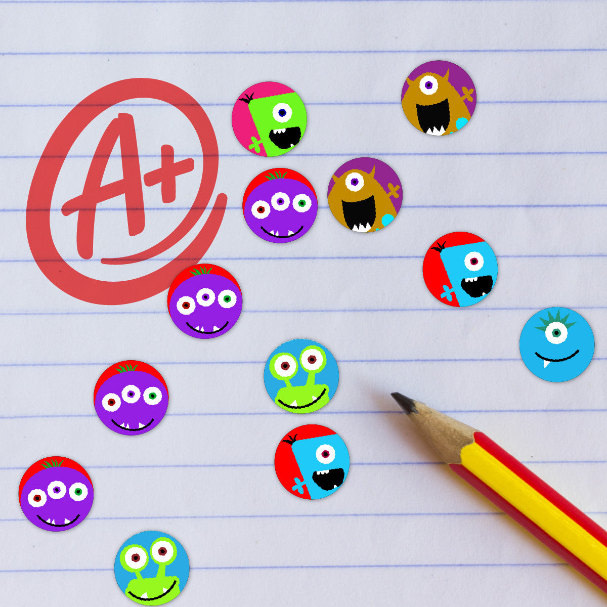 Sticker Stocker - 900 Mini Monster Faces 10mm Spot Reward Stickers for Teachers and Planner Charts