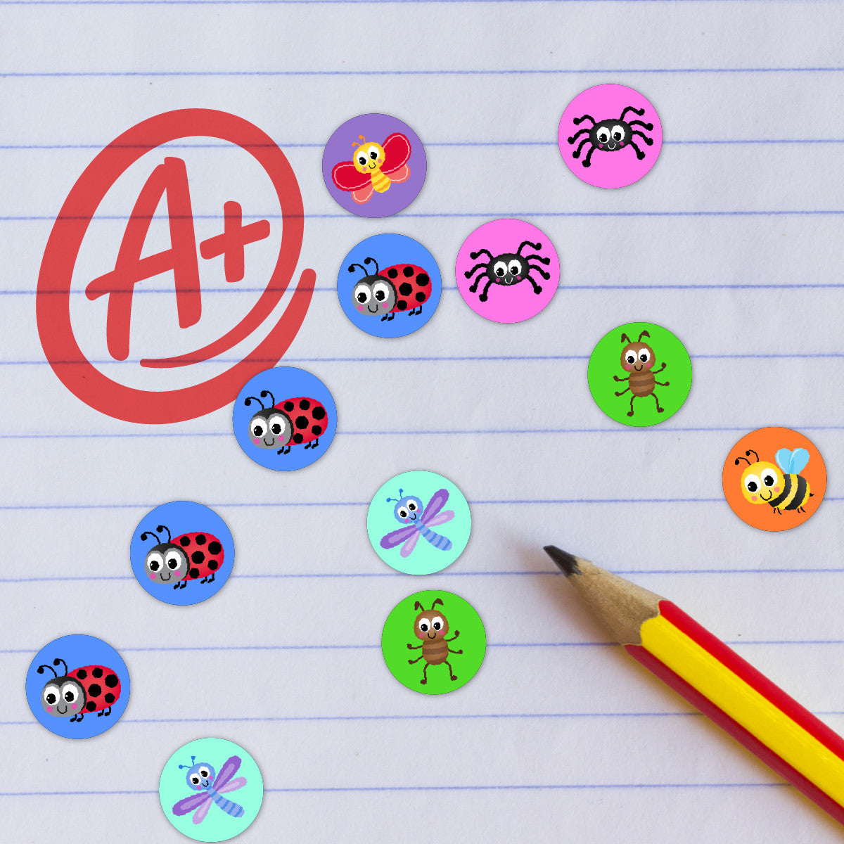 Sticker Stocker 900 Colourful Mini Bugs 10mm Spot Reward Stickers for Teachers and Planner Charts