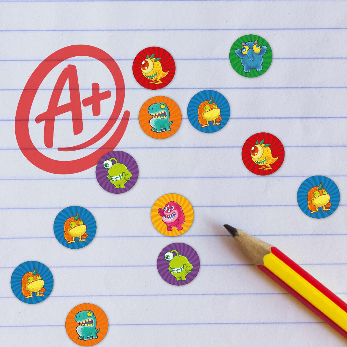 Sticker Stocker -900 Colourful Mini Monsters Dots 10mm Glossy Teacher Reward Stickers Spot Stickers Journal Stickers