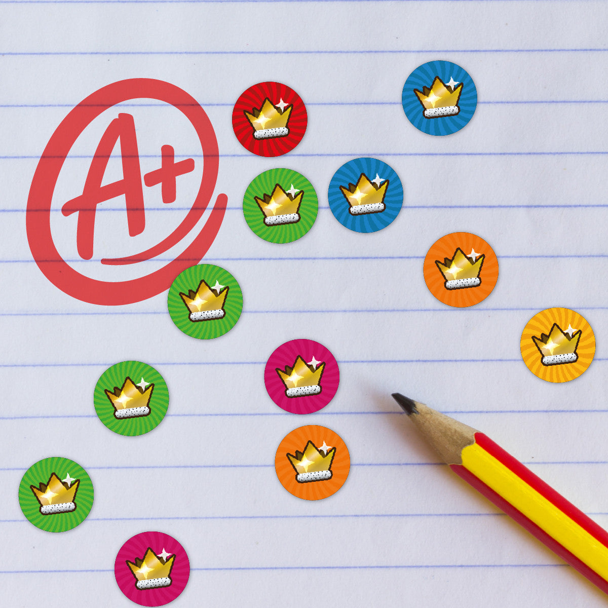 Sticker Stocker - 900 Mini Colourful Crown Award Dots 10mm Spot Reward Stickers for Teachers and Planner Charts