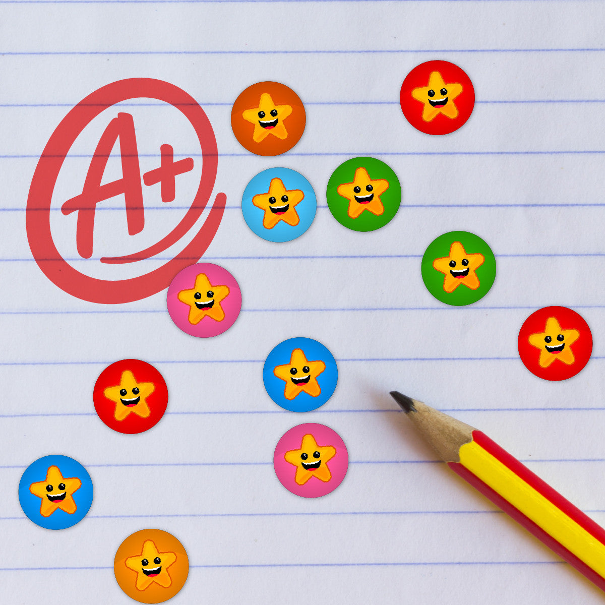 Sticker Stocker - 900 Colourful Mini Smiling Stars Dots 10mm Glossy Spot Stickers - Journal Tracker Stickers