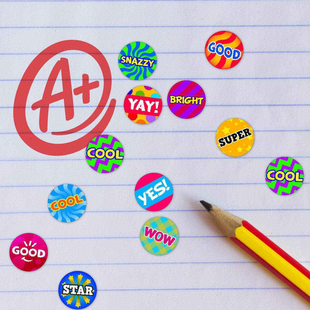 Sticker Stocker - 900 Colourful Cool Mini Praise Word Dots 10mm Glossy Spot Stickers - Journal Tracker Stickers