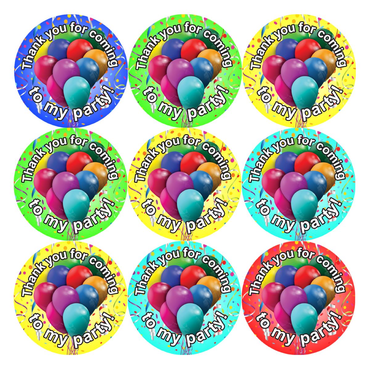 144 Thank You For Coming To My Party 30mm Children's Birthday Thankyou Stickers