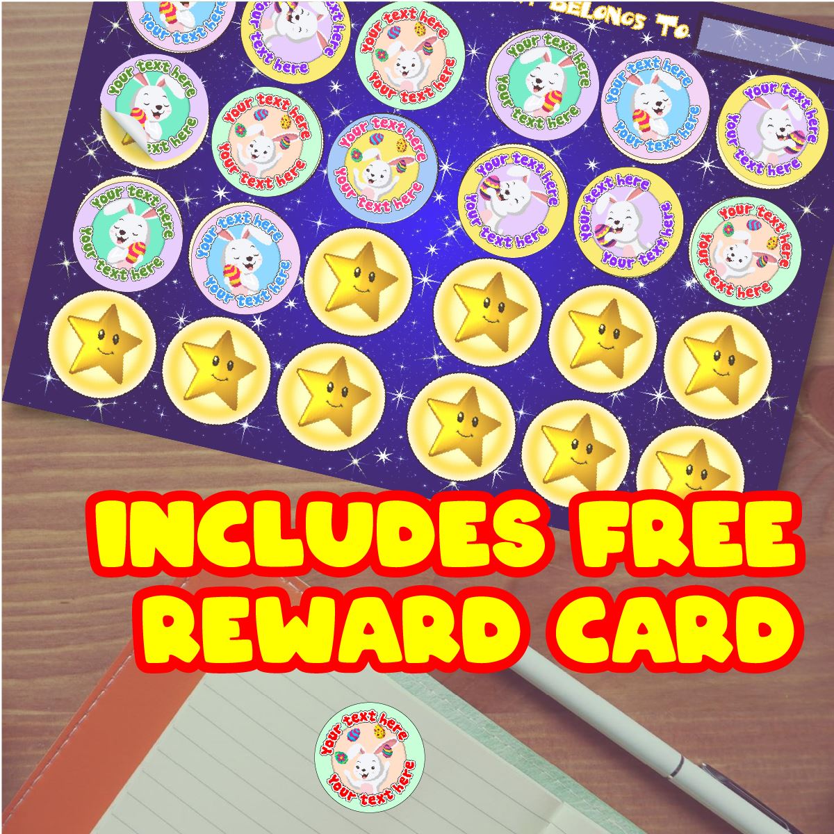 120 Chocolate Scented Personalised Stickers - Easter Bunny - Personalised 30mm Scented Stickers - For Teachers Nursery Parents