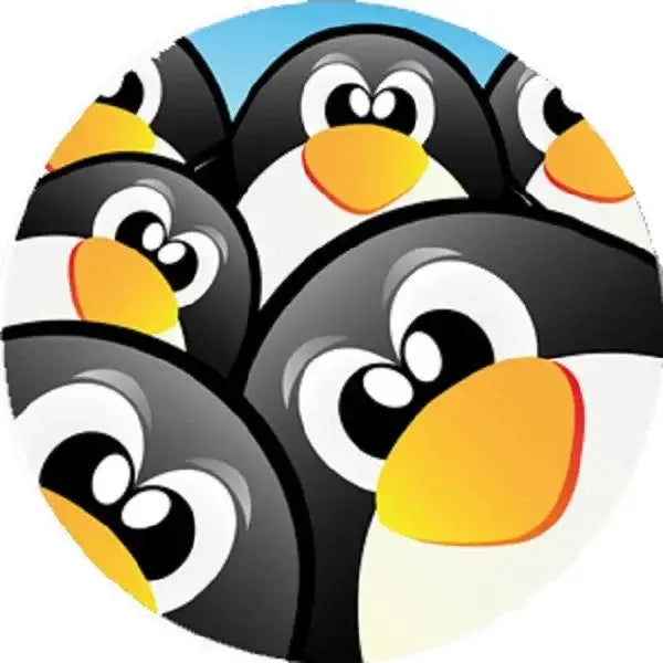 Cute cartoon penguin sticker with group of smiling penguins for classroom rewards