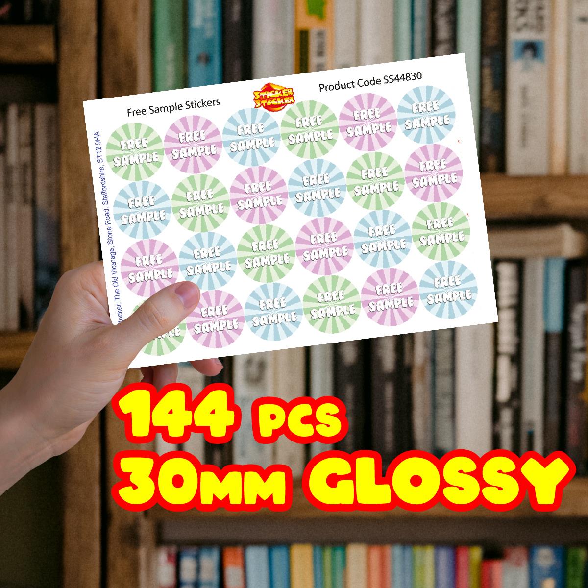 144 Free Sample 30mm Glossy Stickers Product Gift Packaging Seal Labels