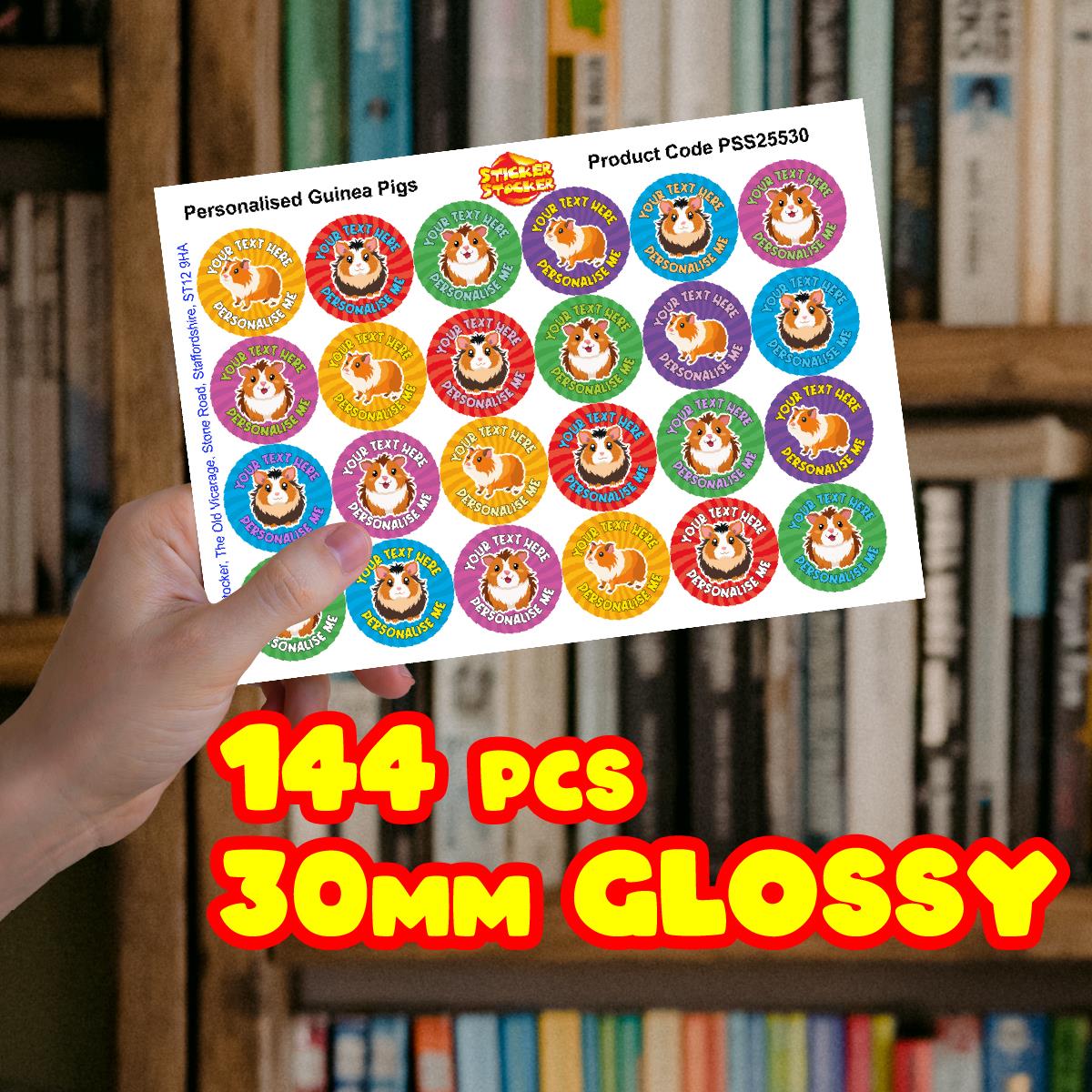 144 Personalised Guinea Pigs 30mm Reward Stickers for School Teachers, Parents