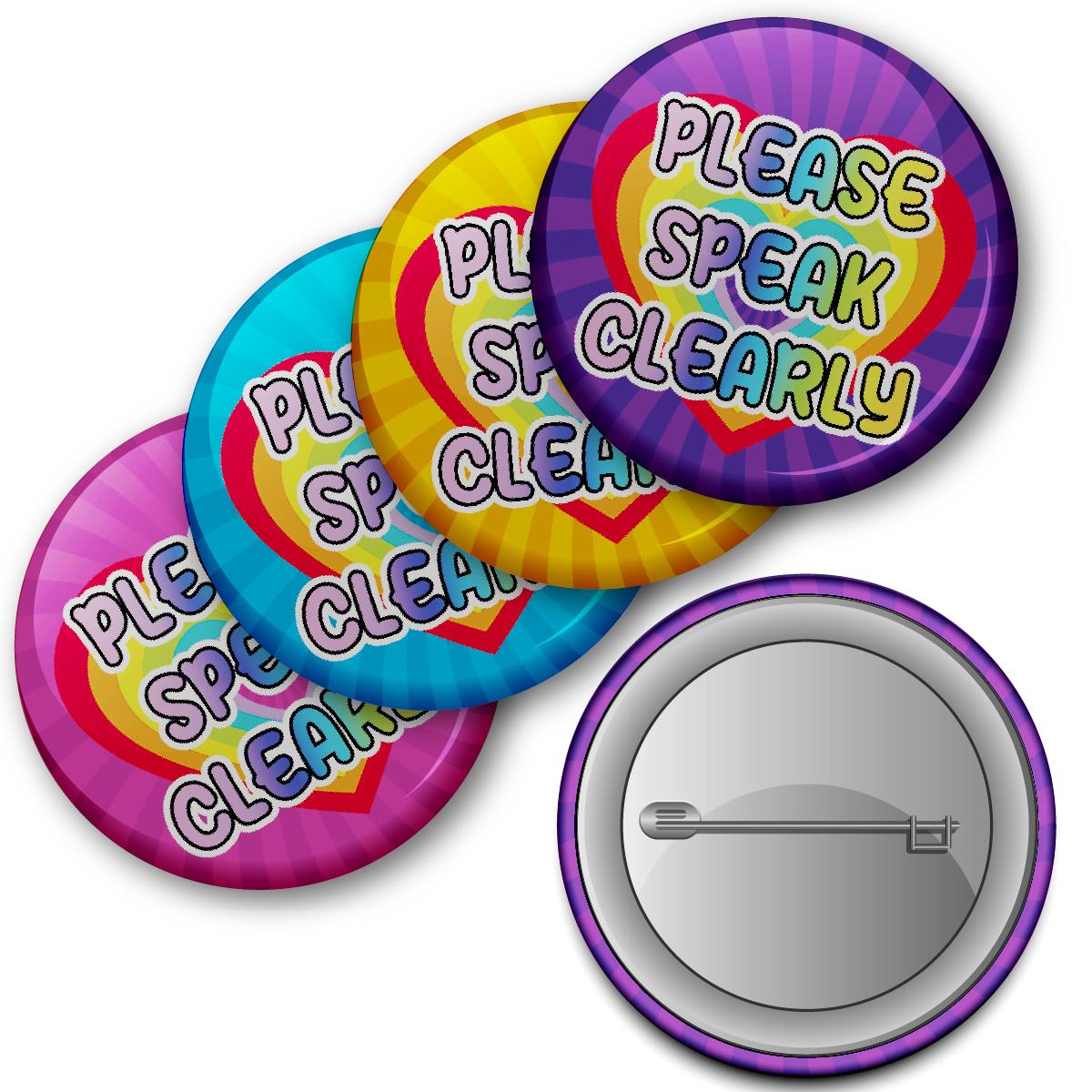 20 x Please Speak Clearly Button Badges (Pack of 20 Pin Badges - 38mm)