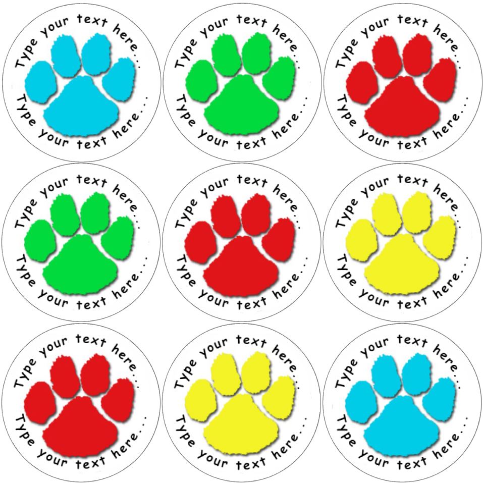 144 Personalised Paw Prints 30mm Reward Stickers for School Teachers, Parents and Nursery