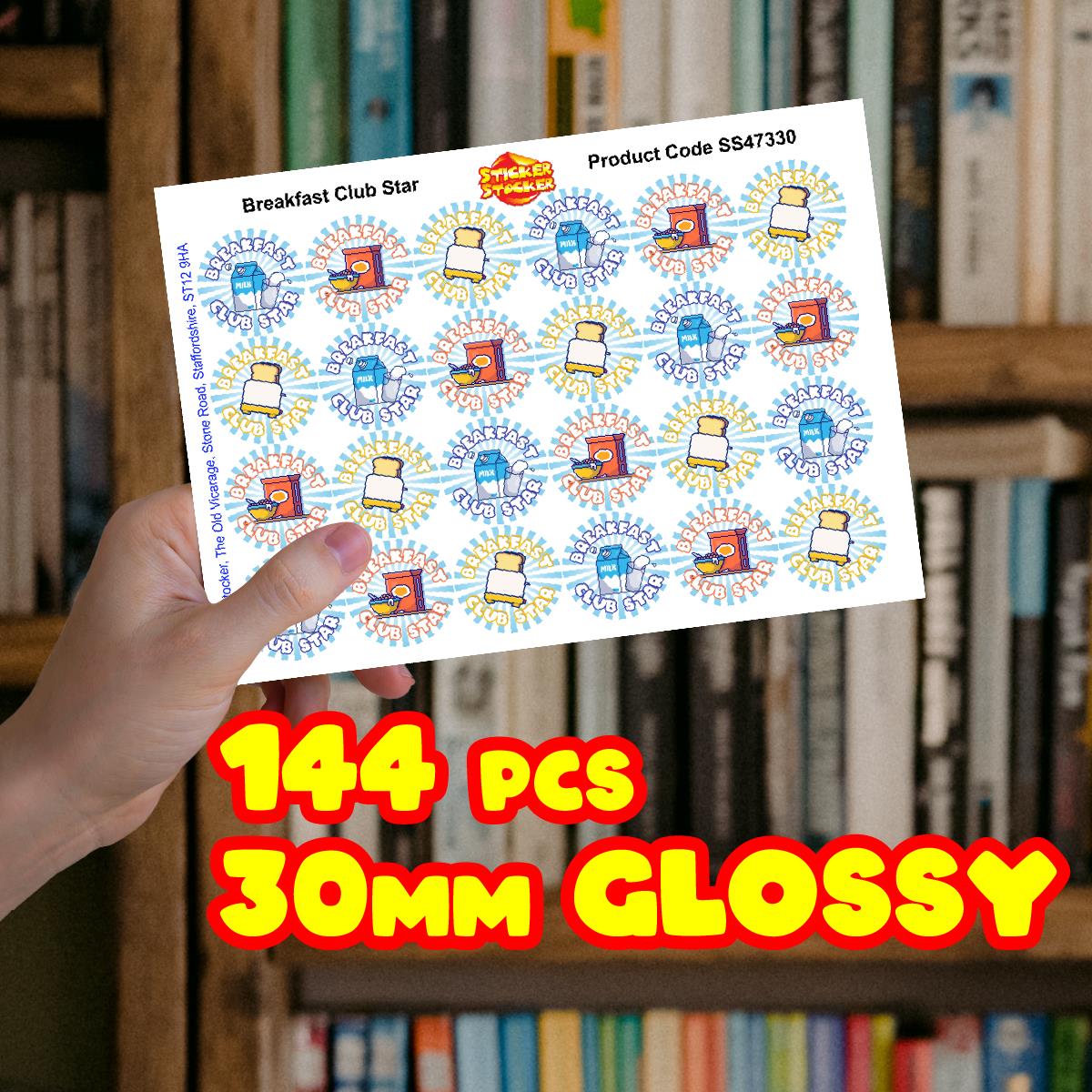 144 Breakfast Club Star 30mm Reward Stickers for Teachers, Parents and Party Bags