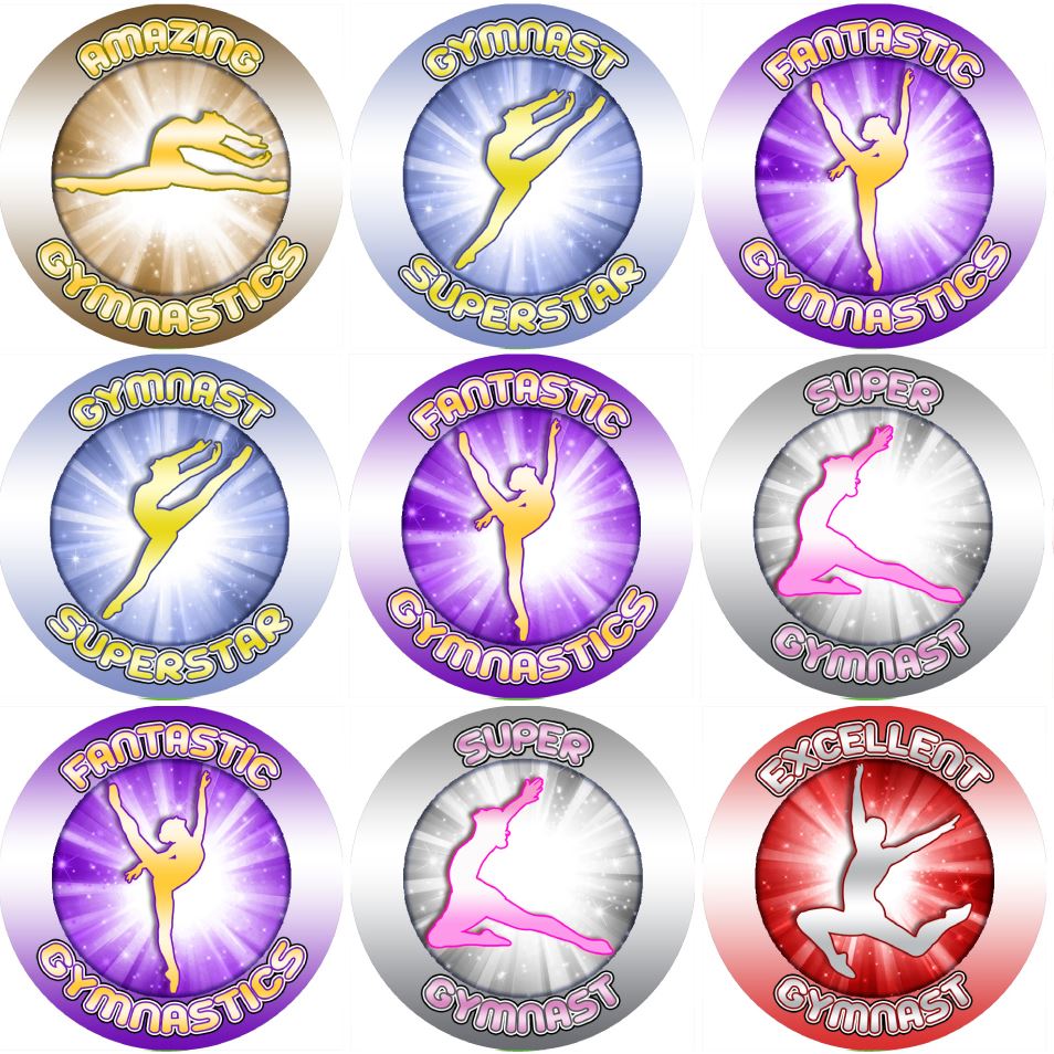 144 Gymnastics Rewards 30mm Stickers for Teachers, Parents and Party Bags