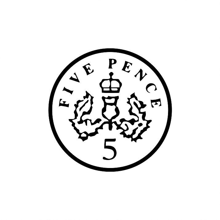 UK Currency 5p five pence - Self inking teacher reward xstamper xclamations stamp