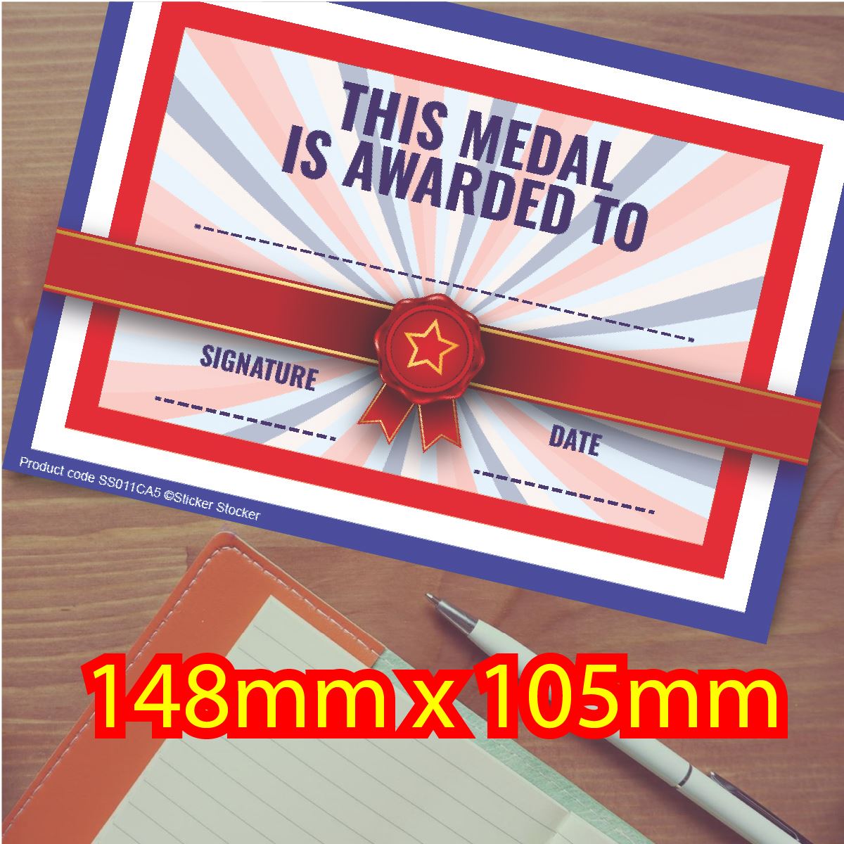 30 Medal Award certificates for school teachers, 250gsm A5 silk finish card