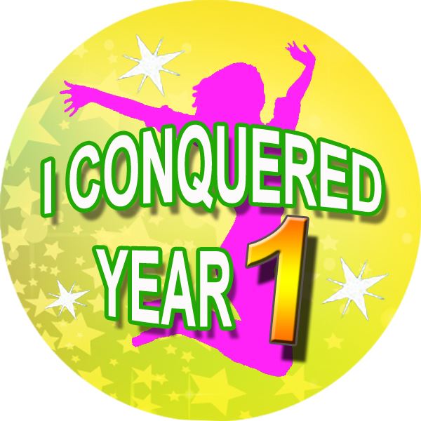 144 I Conquered Year 1 - End of Term Year K Teacher Reward Stickers Size 30mm