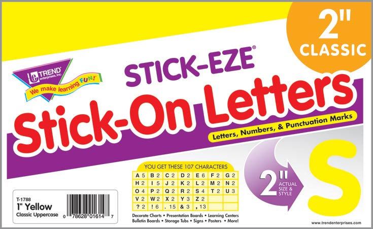 107 Yellow 2-Inch Stick on Letters STICK-EZE alphabet stickers