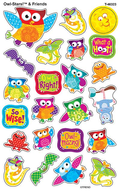 184 Owl Stars and Friends SuperShapes Teacher Reward Stickers - Large