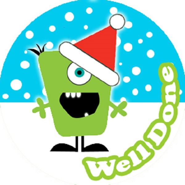 144 Christmas Monsters Praise Words 30mm Children's Reward Stickers for Teachers or Parents