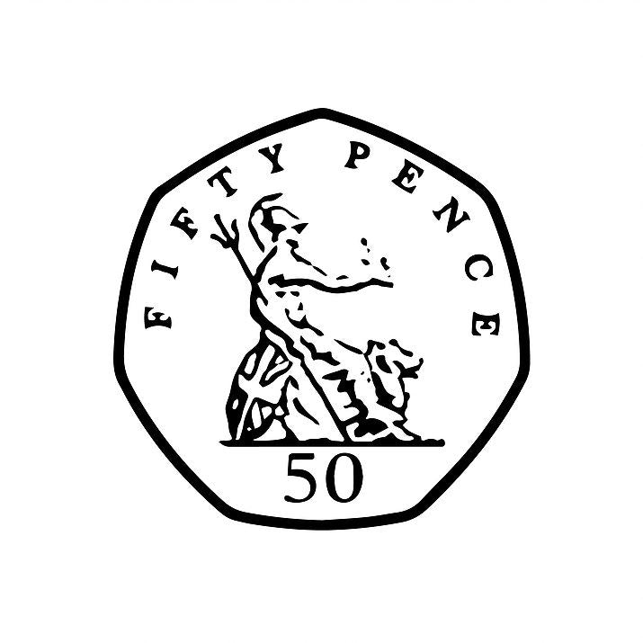 UK Currency 50p fifty pence - Self inking teacher reward xstamper xclamations stamp
