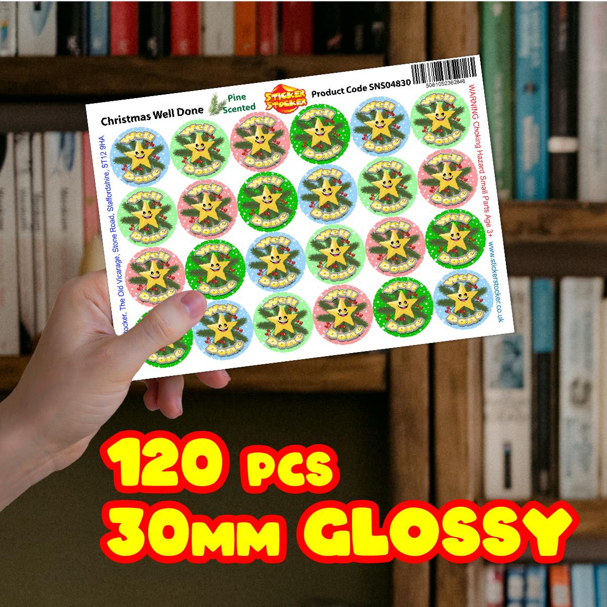 120 Christmas Well Done Star Pine Scented Stickers - 30mm Scented Stickers - For Teachers Nursery Parents