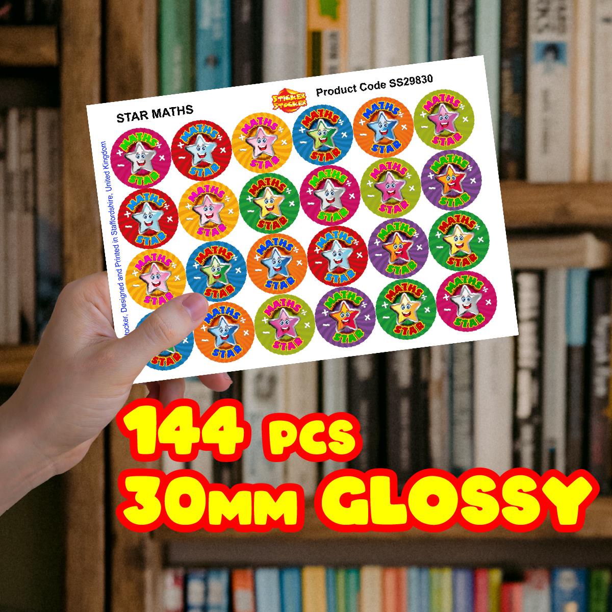 144 Star Maths - 30mm - Glossy Reward Stickers for Teachers & Parents