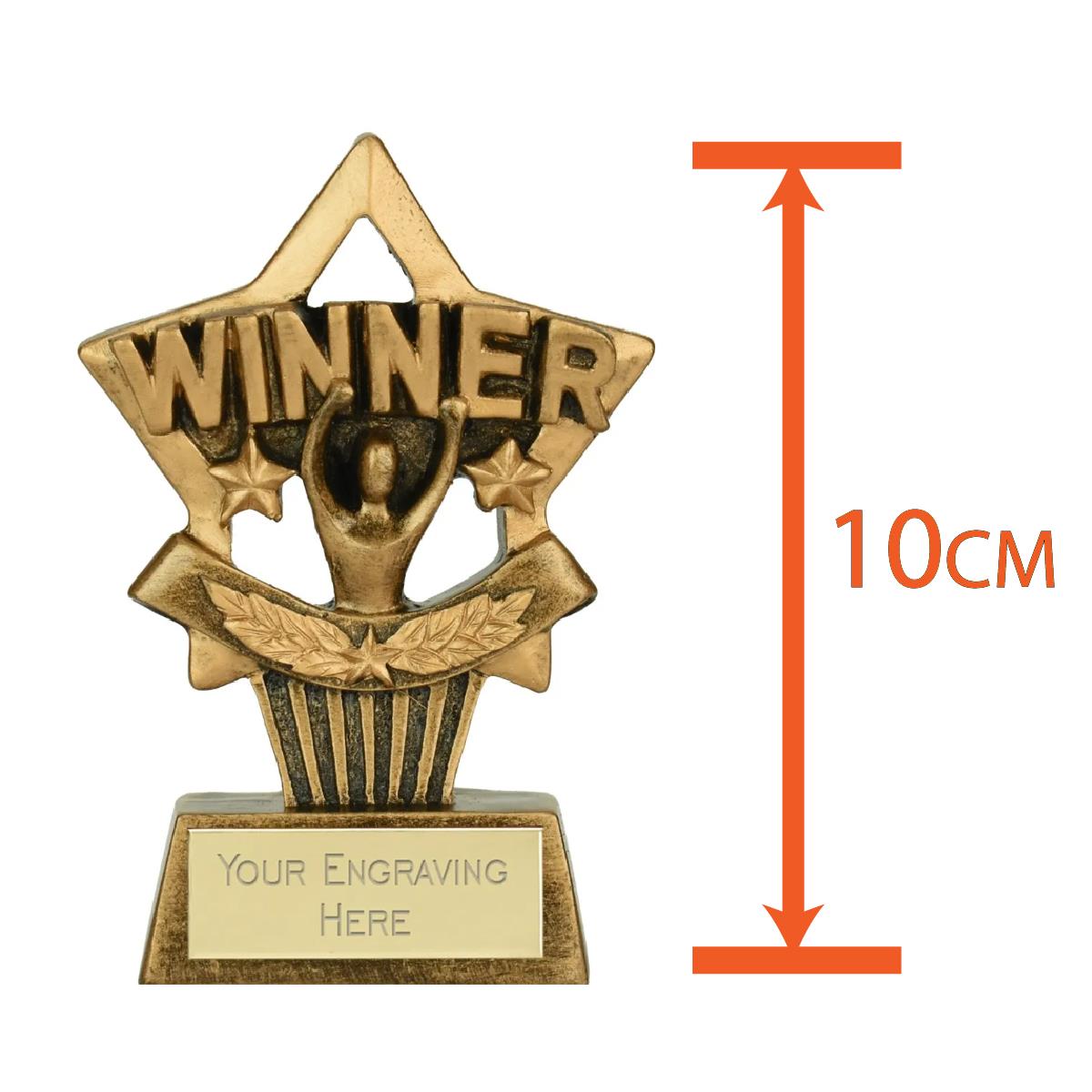 Mini Star Plus Winner Award Trophy 10cm Resin FREE engraving and Certificate