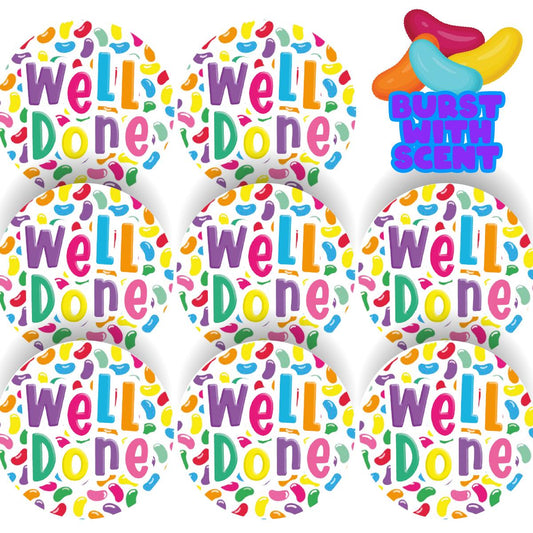 120 Well Done Jellybean Scented  30mm Reward Stickers for Teachers, Parents and Party Bags