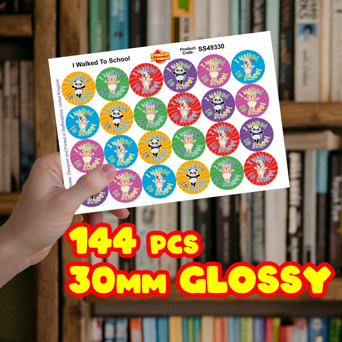 144 I Walked To School 30mm Reward Stickers for School Teachers, Parents and Nursery