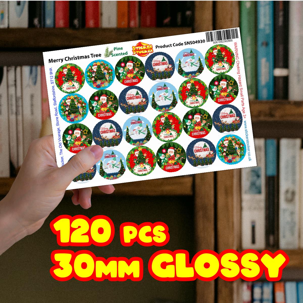 120 Merry Christmas Tree Pine Scented Stickers - 30mm Scented Stickers - For Teachers Nursery Parents