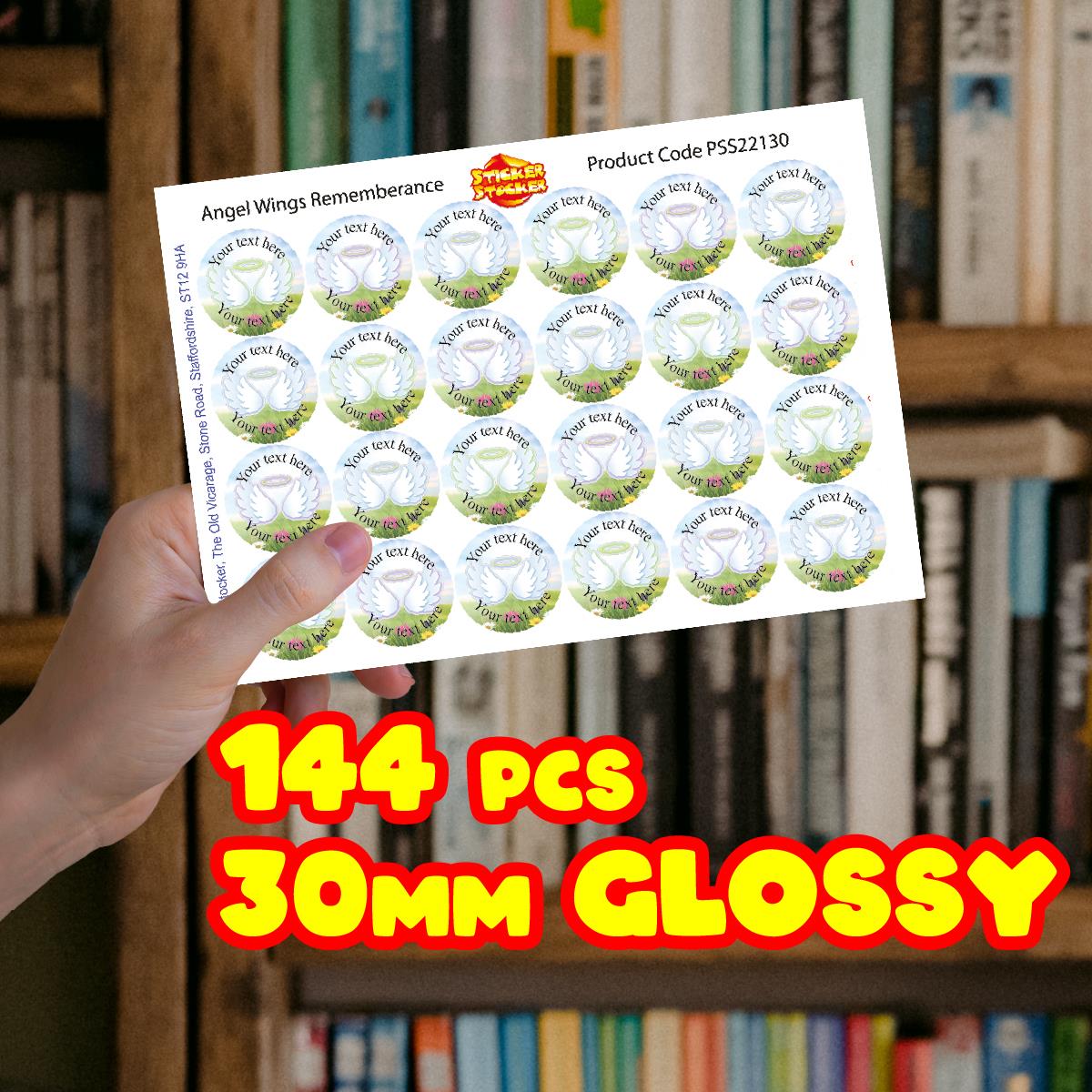 144 Angel Wings Remembrance Memorial Personalised 30mm Stickers