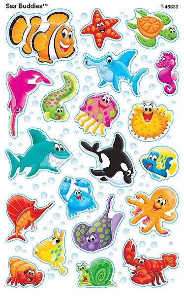 160 Sea Buddies SuperShapes Teacher Reward Stickers - Large
