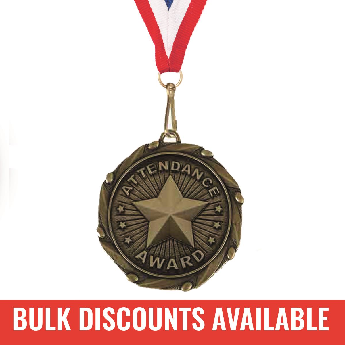 Attendance Award Medal with FREE Ribbon and Certificate 45mm Metal