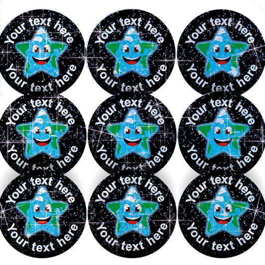 96 Personalised Sparkle Star 30mm Reward Stickers + 60 Free Sparkle Smiles for School Teachers, Parents Nursery